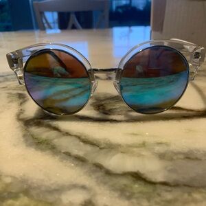 Round Clear Frame Sunglasses with Reflective Lenses